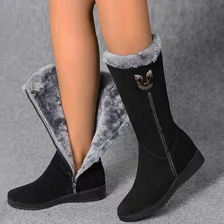 gray, mid-calf winter boots 