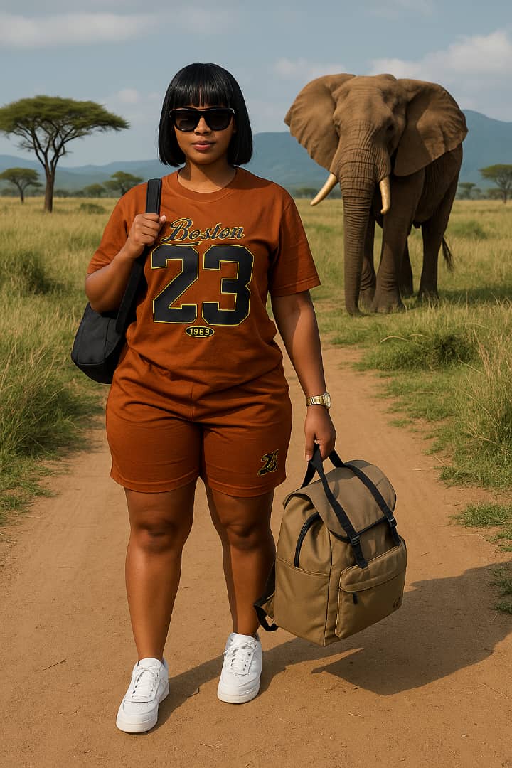  two-piece casual outfit consisting of a t-shirt and shorts