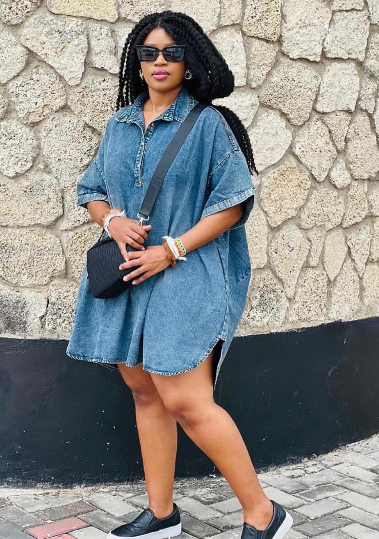 denim shirt dress or oversized denim dress. 