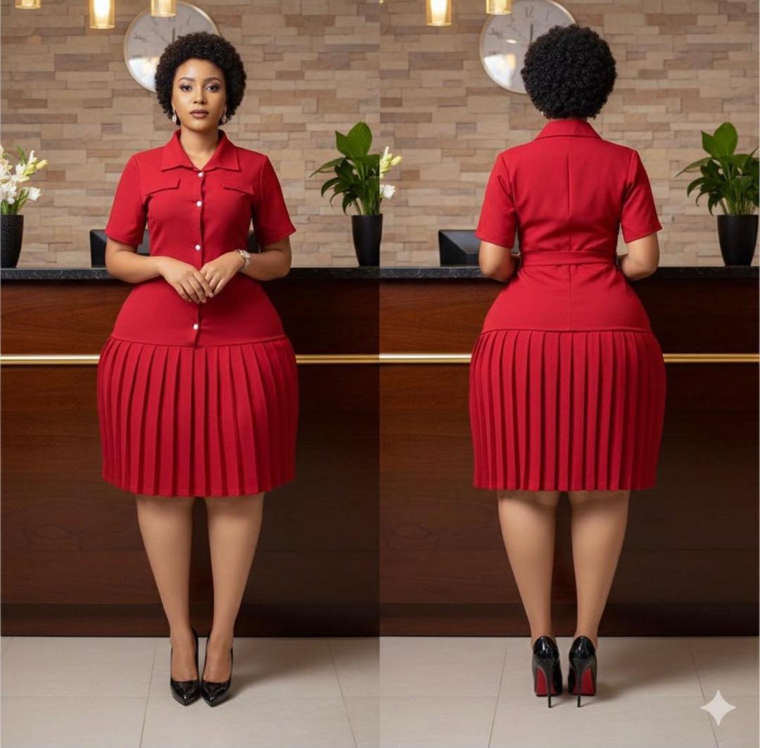 pleated A-line shirt dress